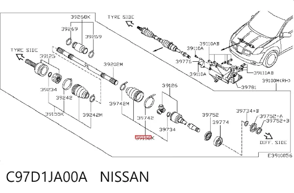 Osłona przegubu homokinetycznego półosi przedniej wewnętrzna C97D1JA00A Nissan/Infiniti