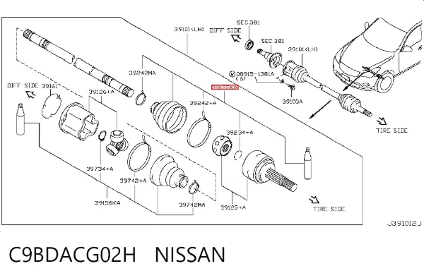 Osłona przegubu homokinetycznego półosi przedniej zewnętrzna C9BDACG02H Nissan/Infiniti