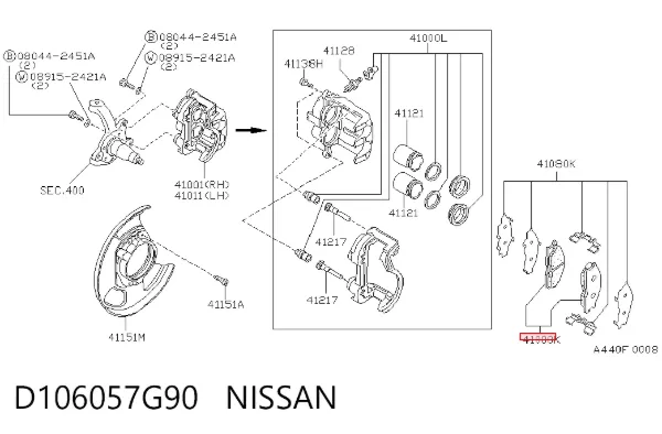 Klocki hamulcowe przednie tarczowe D106057G90 Nissan/Infiniti