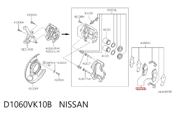 Klocki hamulcowe przednie tarczowe D1060VK10B Nissan/Infiniti