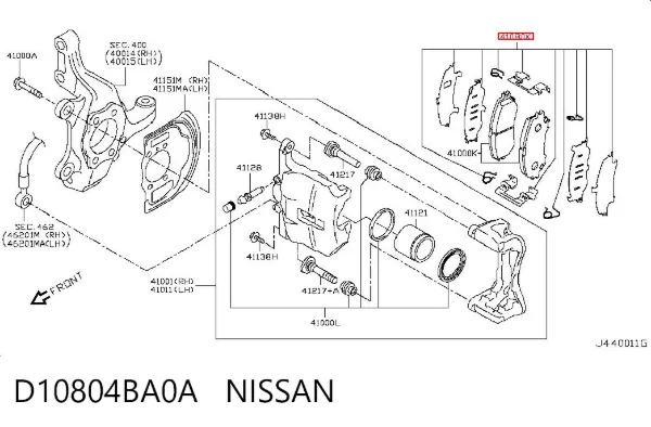 Zestaw sprężynek do mocowania klocków tarczowych przednich D10804BA0A Nissan/Infiniti