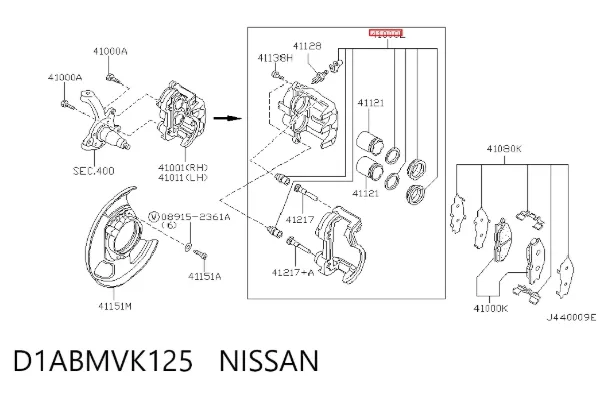 Zestaw naprawczy zacisku hamulcowego przedniego 41120VK125 Toyota