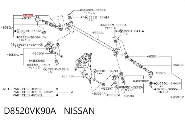 Końcówka drążka kierowniczego zewnętrzna D8520VK90A Nissan/Infiniti