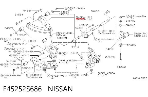 Wahacz zawieszenia przedniego górny lewy E45252S686 Nissan/Infiniti
