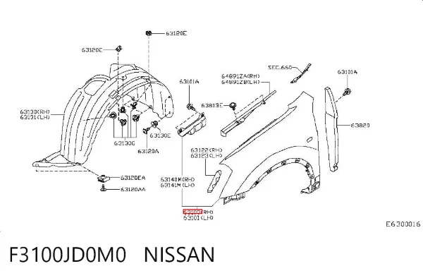 Błotnik przedni prawy F3100JD0M0 Nissan/Infiniti