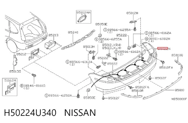Zderzak tylny H50224U340 Nissan/Infiniti