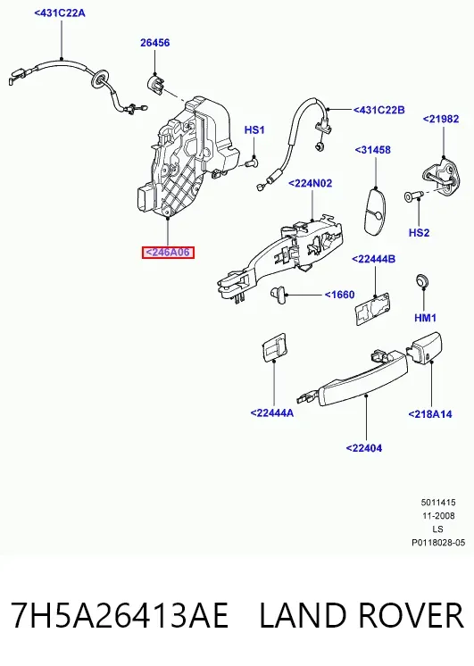 Zamek drzwi tylnych lewych 7H5A26413AE Land Rover