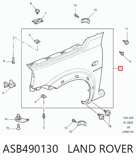 Błotnik przedni lewy ASB490130 Land Rover
