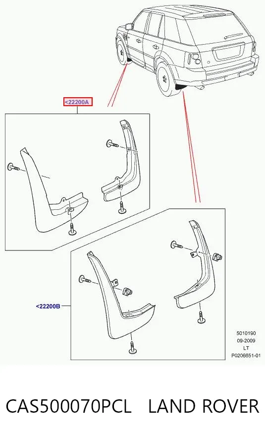 Chlapacze przednie, zestaw CAS500070PCL Land Rover