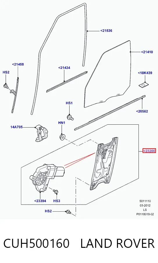 Mechanizm podnoszenia szyby drzwi przednich prawych Land Rover Discovery III