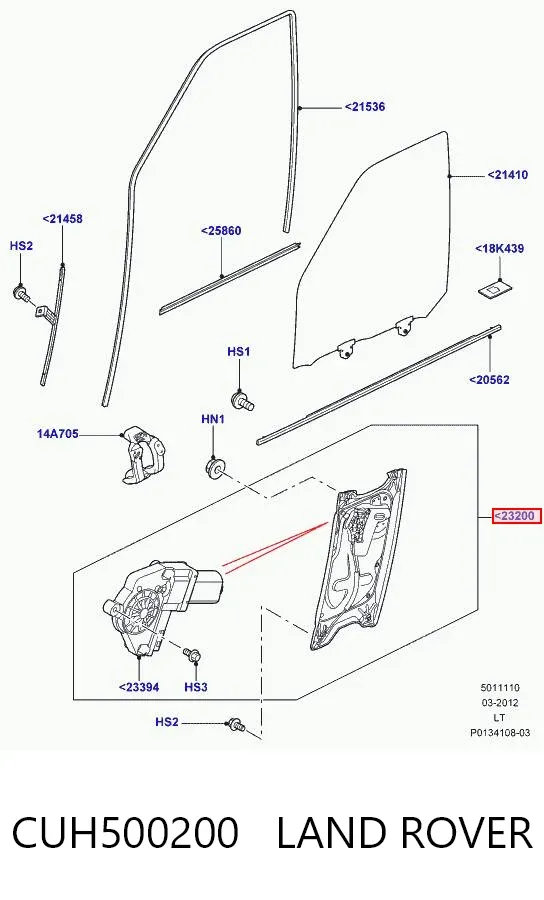 Mechanizm podnoszenia szyby drzwi przednich prawych CUH500200 Land Rover