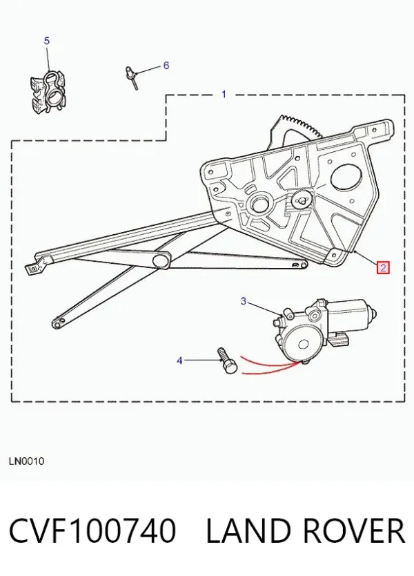 Mechanizm podnoszenia szyby drzwi przednich prawych CVF100740 Land Rover