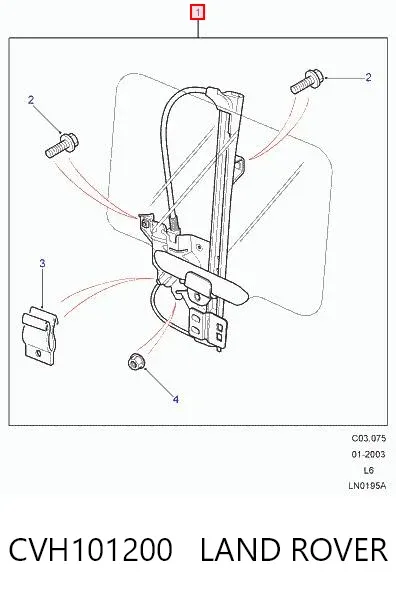 Mechanizm podnoszenia szyby drzwi tylnych prawych CVH101200 Land Rover