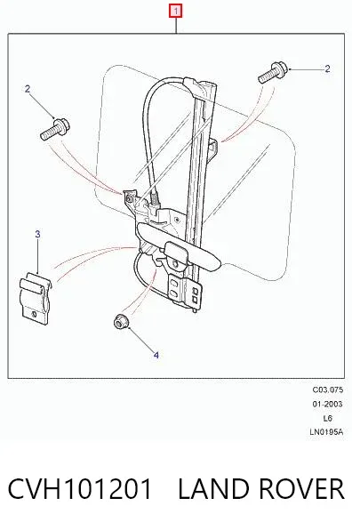 Mechanizm podnoszenia szyby drzwi tylnych prawych CVH101201 Land Rover