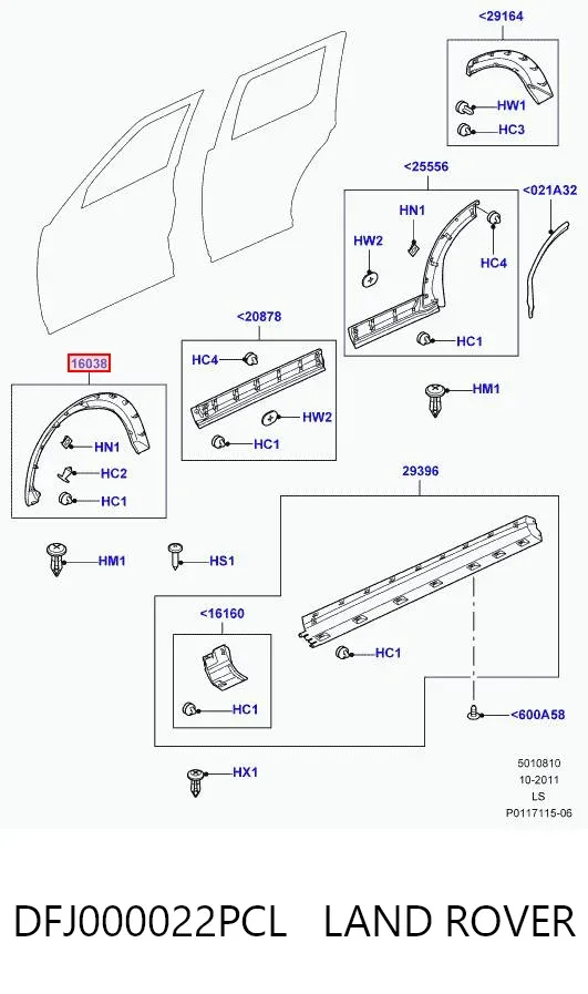 Poszerzenie (nakładka) reperaturki błotnika przedniego prawy DFJ000022PCL Land Rover