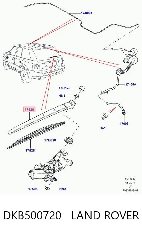 Ramię wycieraczki szyby tylnej DKB500720 Land Rover