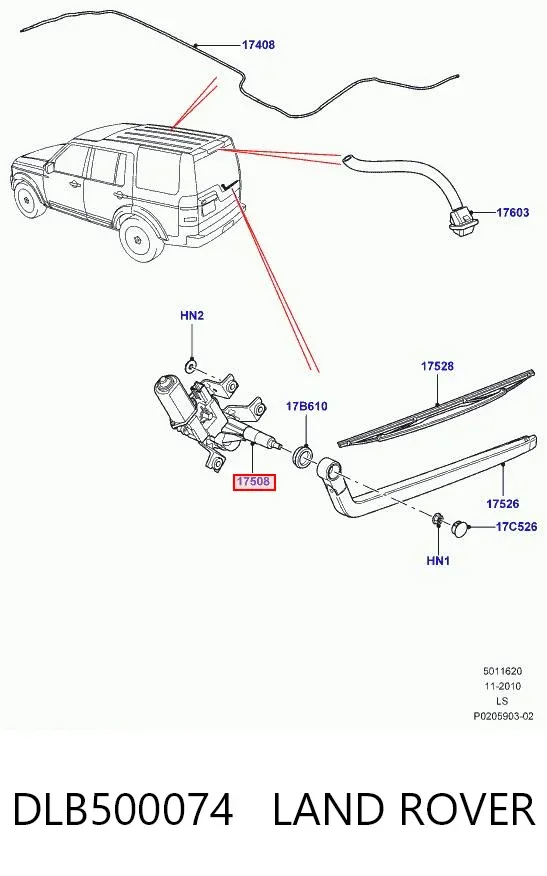 Mechanizm wycieraczki szyby tylnej DLB500074 Land Rover