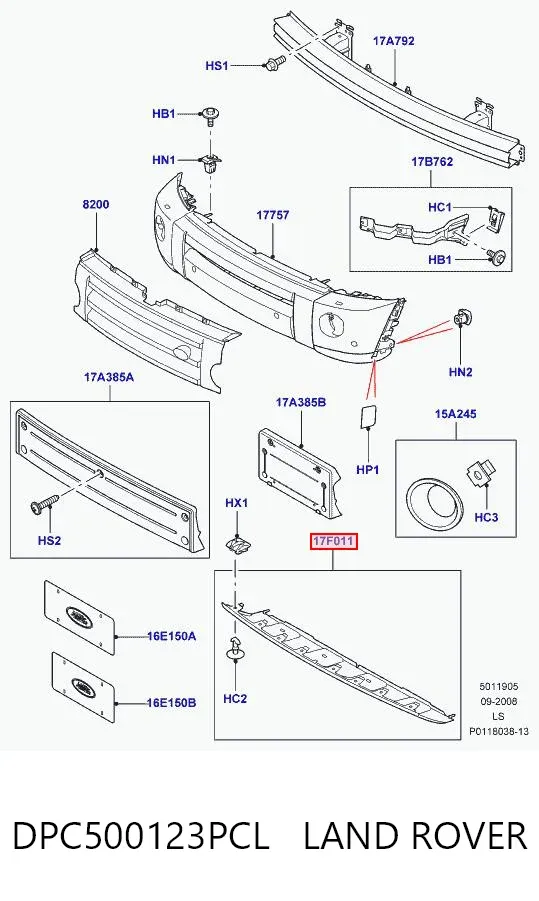 Zaślepka haku holowniczego zderzaka przednia DPC500123PCL Land Rover