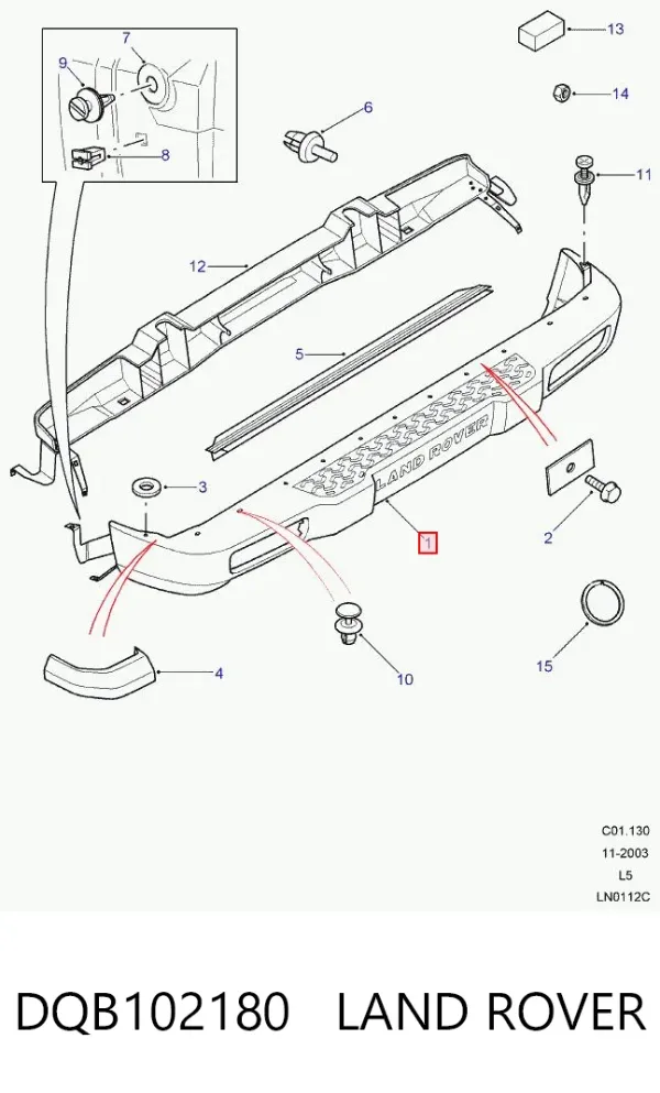 Zderzak tylny DQB102180 Land Rover