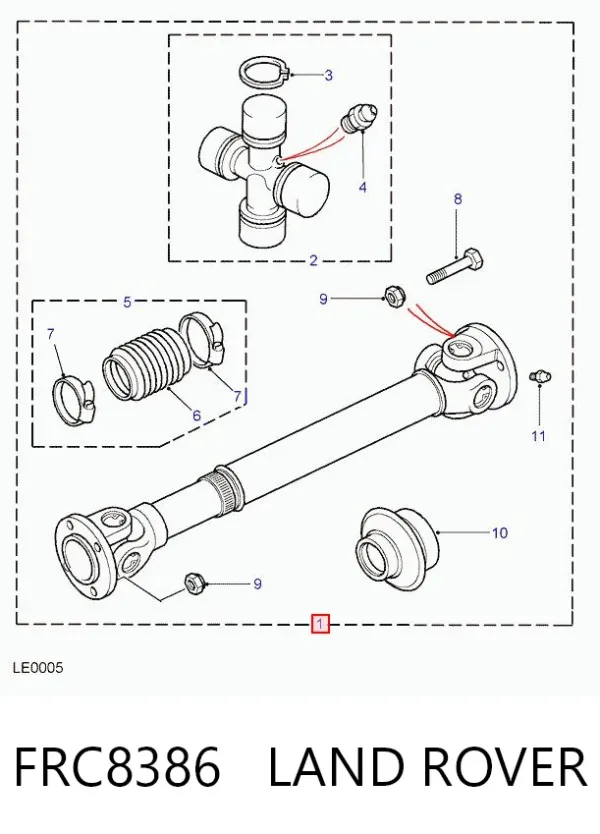 Wał Cardana, do mostu przedniego FRC8386 Land Rover