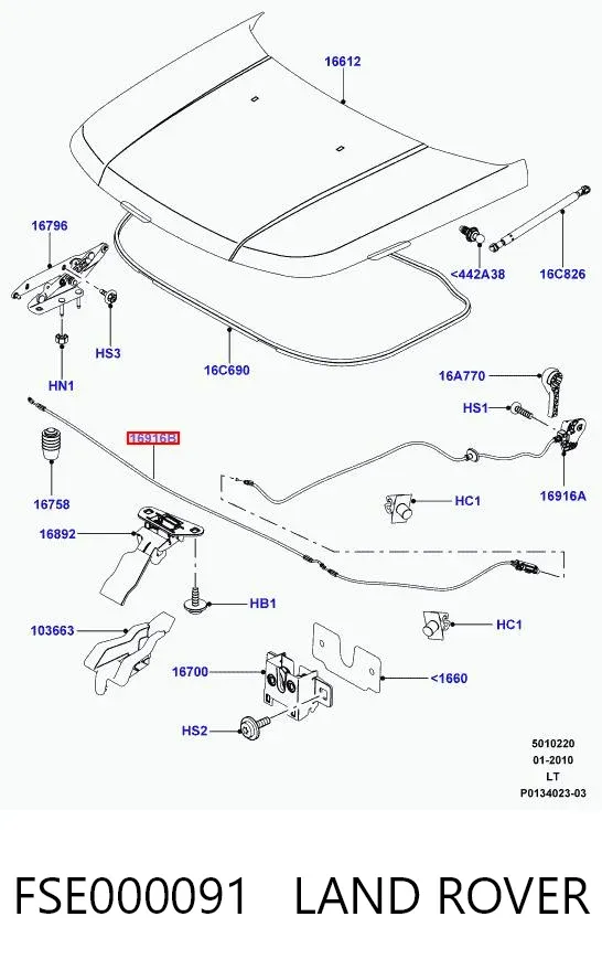 Linka otwierania maski FSE000091 Land Rover