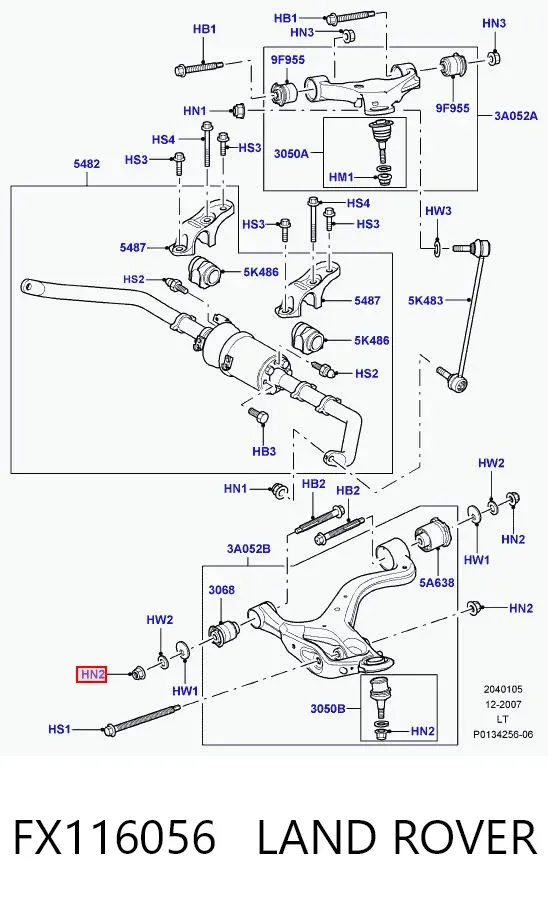 Nakrętka śruby do mocowania przedniego wahacza dolnego FX116056 Land Rover