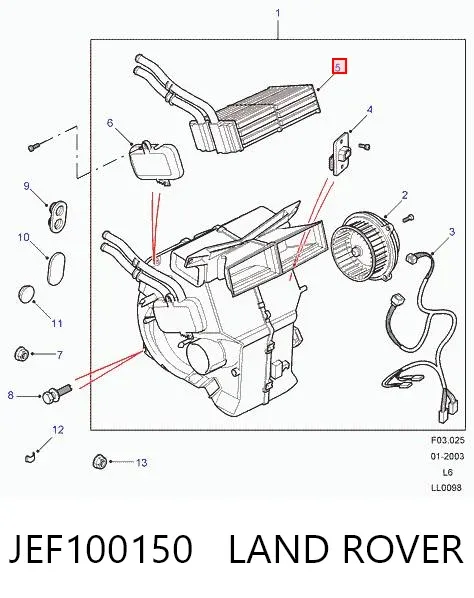 Chłodnica nagrzewnicy (ogrzewacza) JEF100150 Land Rover