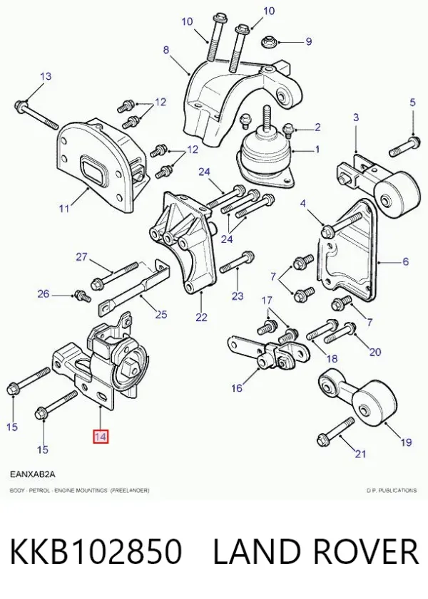 Poduszka (podpora) silnika lewa KKB102850 Land Rover