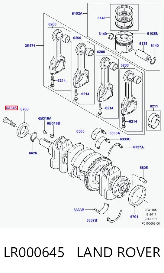 Śruba koła pasowego wału korbowego LR000645 Land Rover