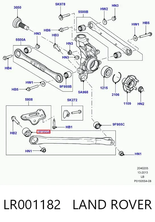 Silentblock tylnego wahacza podłużnego przedni LR001182 Land Rover