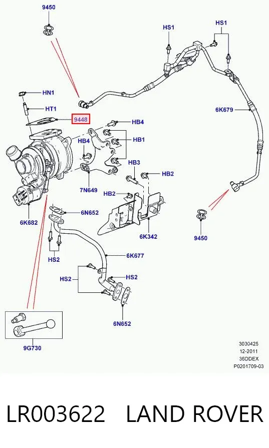 Uszczelka turbiny spalin, wlot LR003622 Land Rover