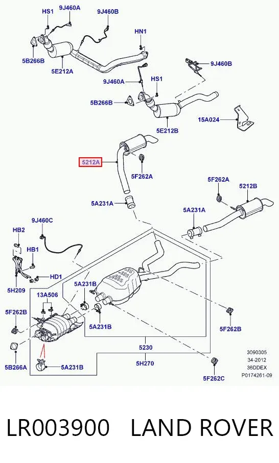 Tłumik, tylna część LR003900 Land Rover