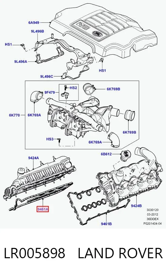Uszczelka pokrywy zaworowej prawa LR005898 Land Rover