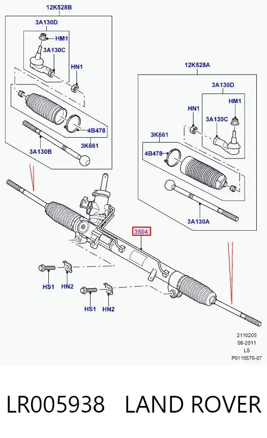 Listwa kierownicza (maglownica) LR005938 Land Rover