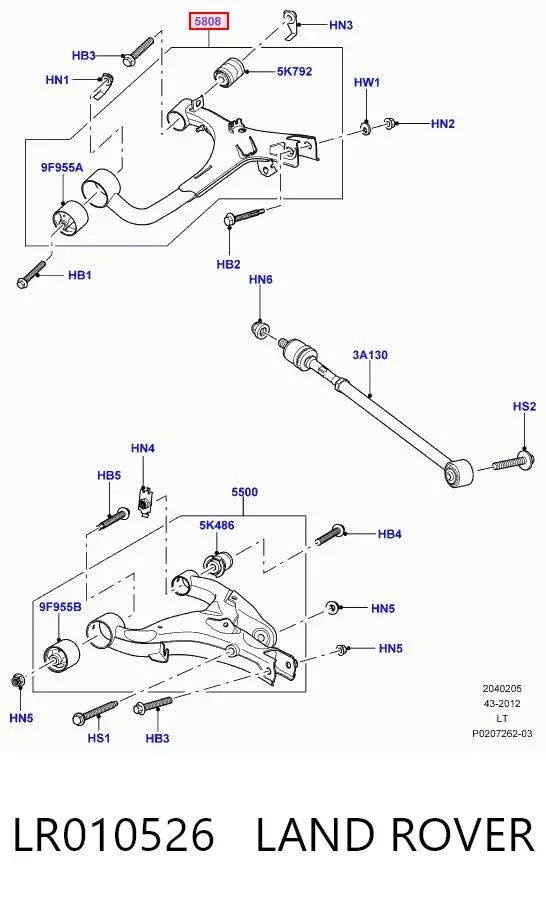 Wahacz  zawieszenia tylnego górny prawy LR010526 Land Rover