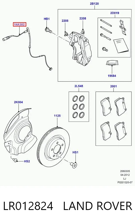 Czujnik zużycia klocków hamulcowych przedni LR012824 Land Rover