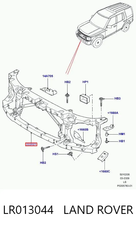 Osłona chłodnicy kompletna (panel mocowania reflektorów) LR013044 Land Rover