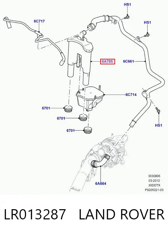Zawór PCV odpowietrzający silnik LR013287 Land Rover