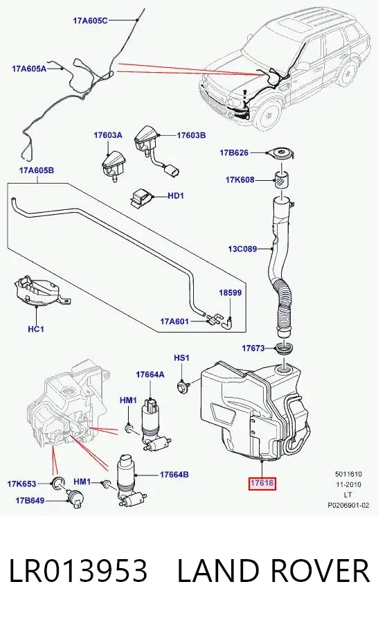 Zbiorniczek spryskiwacza szyb LR013953 Land Rover