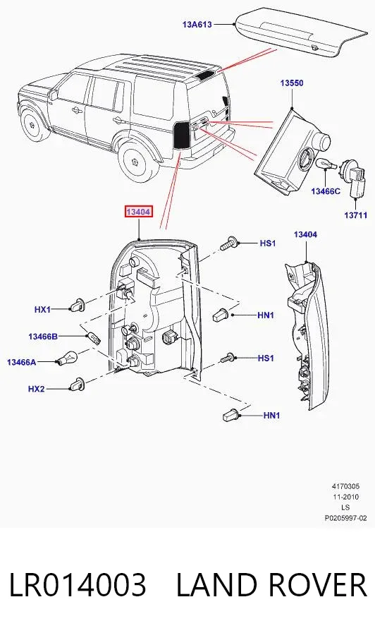 Lampa zespolona tylna lewa LR014003 Land Rover
