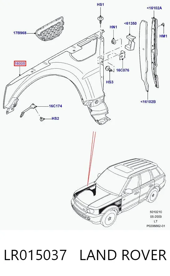 Błotnik przedni lewy LR015037 Land Rover