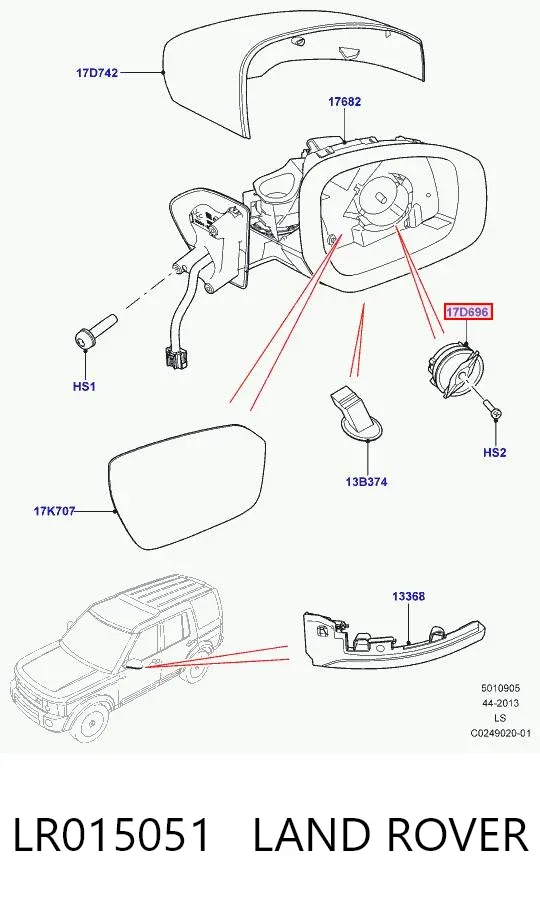 Silniczek soczewki lusterka wstecznego lewego LR015051 Land Rover
