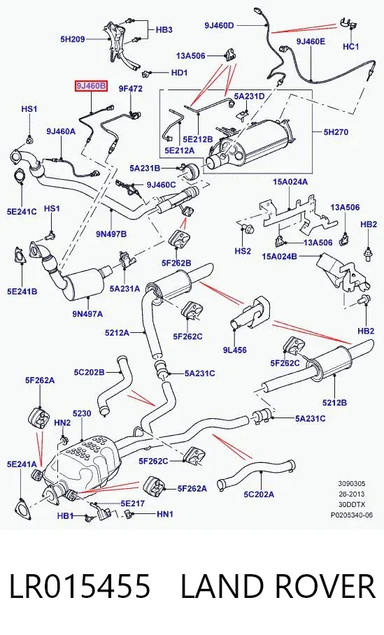 Czujnik temperatury spalin, przed katalizatorem LR015455 Land Rover