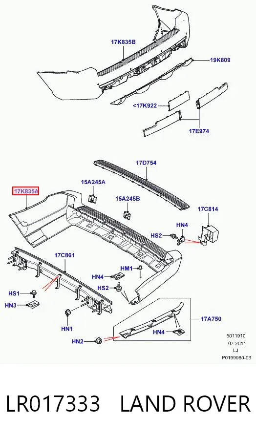 Zderzak tylny LR017333 Land Rover