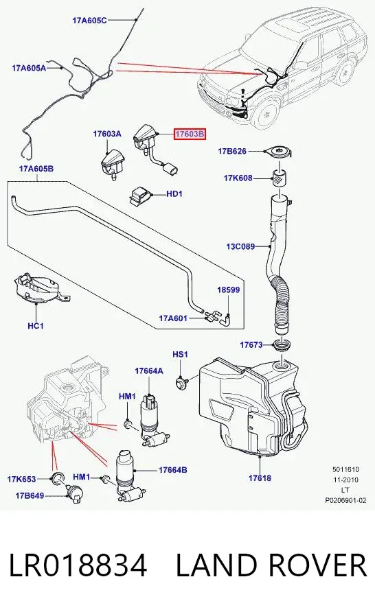 Dysza spryskiwacza szyby przedniej LR018834 Land Rover