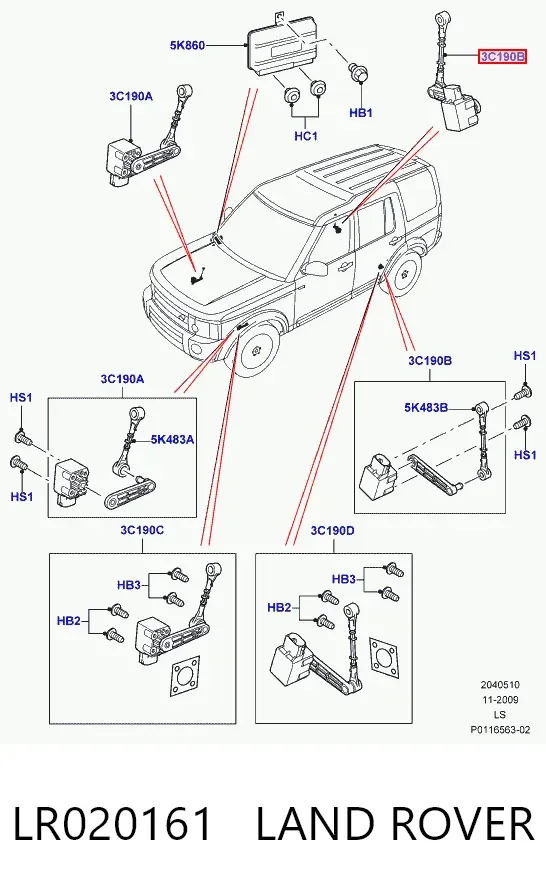 Czujnik poziomowania karoserii tylny prawy LR020161 Land Rover