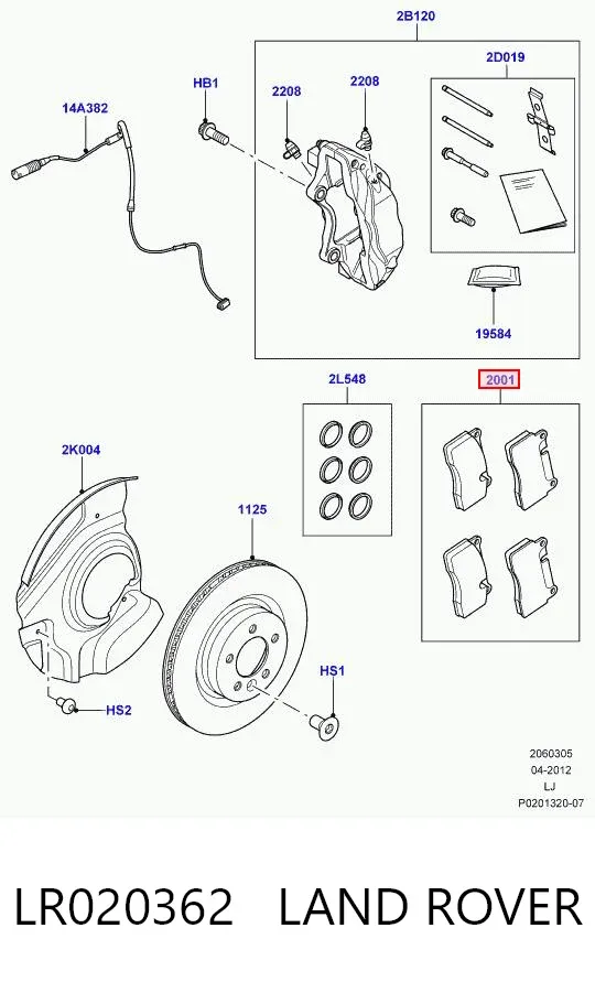 Klocki hamulcowe przednie tarczowe LR020362 Land Rover