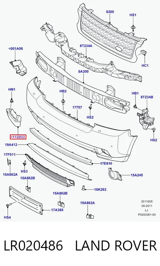 Deflektor przedniego zderzaka lewy LR020486 Land Rover
