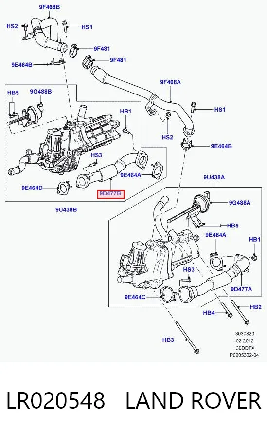 Króciec układu recyrkulacji spalin LR020548 Land Rover
