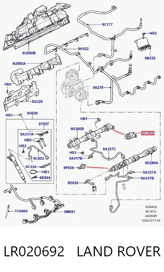 Regulator ciśnienia paliwa w listwie paliwowej LR020692 Land Rover